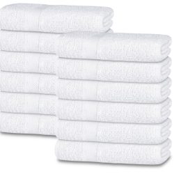 12 Pack Cotton Face Towels 100% Ring Spun Cotton 12 x 12 inch Ultra Soft Absorbent Spa Towels for Bathroom Kitchen and Face Cleaning